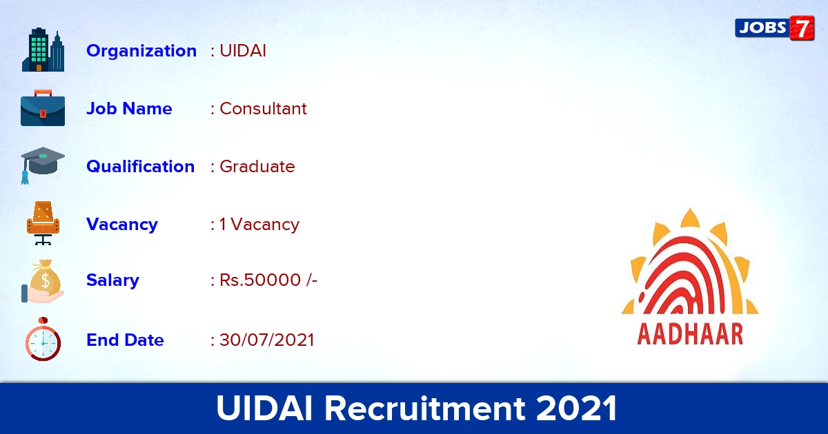 UIDAI Recruitment 2021 - Apply Offline for Consultant Jobs