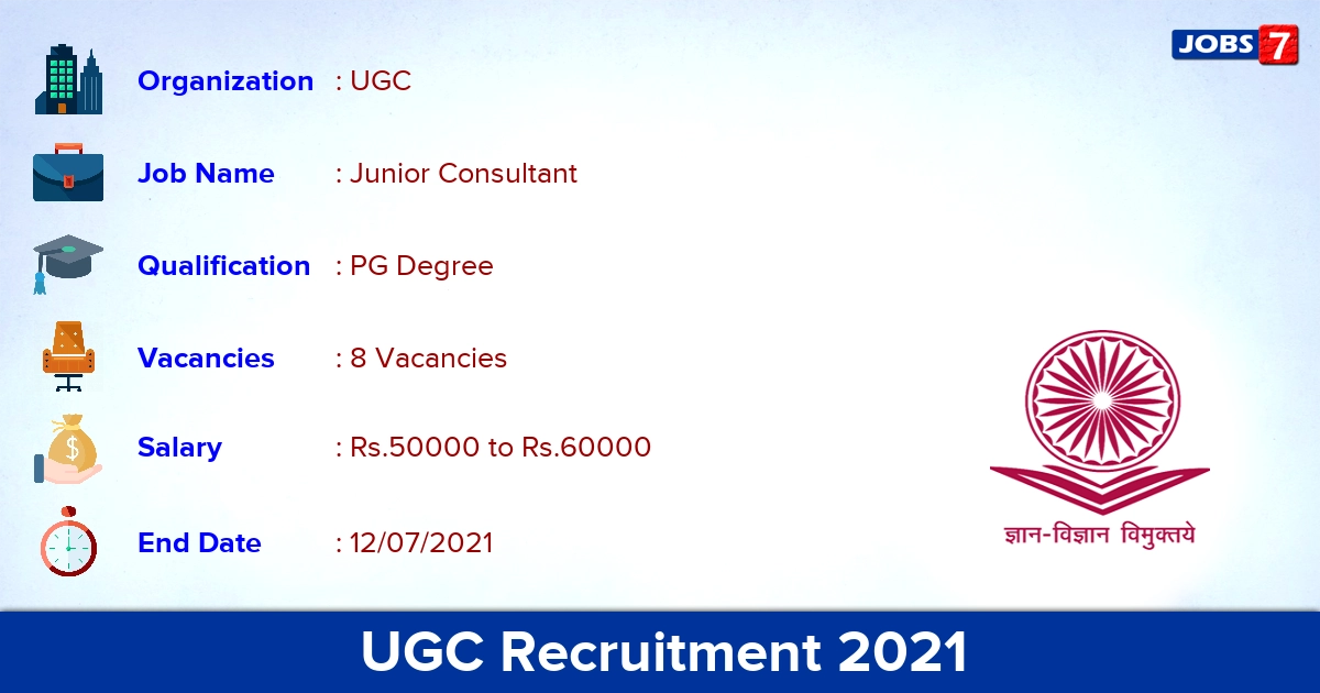 UGC Recruitment 2021 - Apply Online for Junior Consultant Jobs