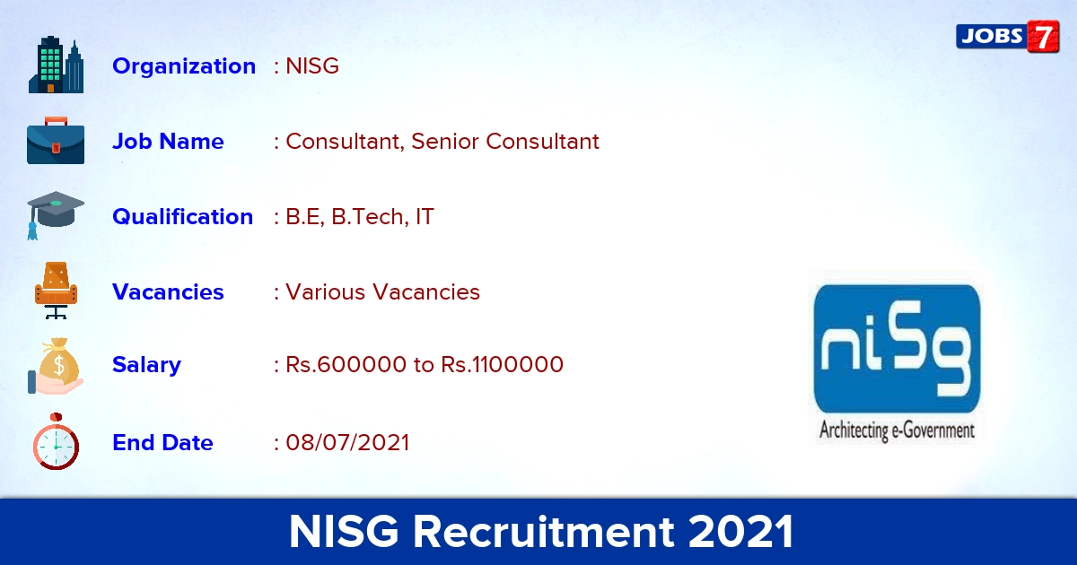 NISG Recruitment 2021 - Apply Online for Senior Consultant Vacancies