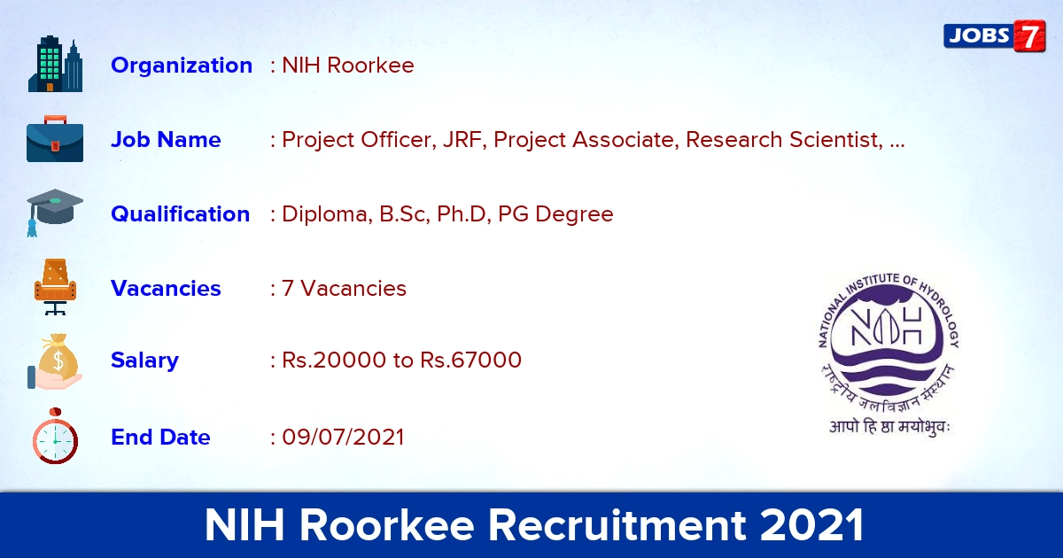NIH Roorkee Recruitment 2021 - Apply Offline for Project Officer, JRF Jobs