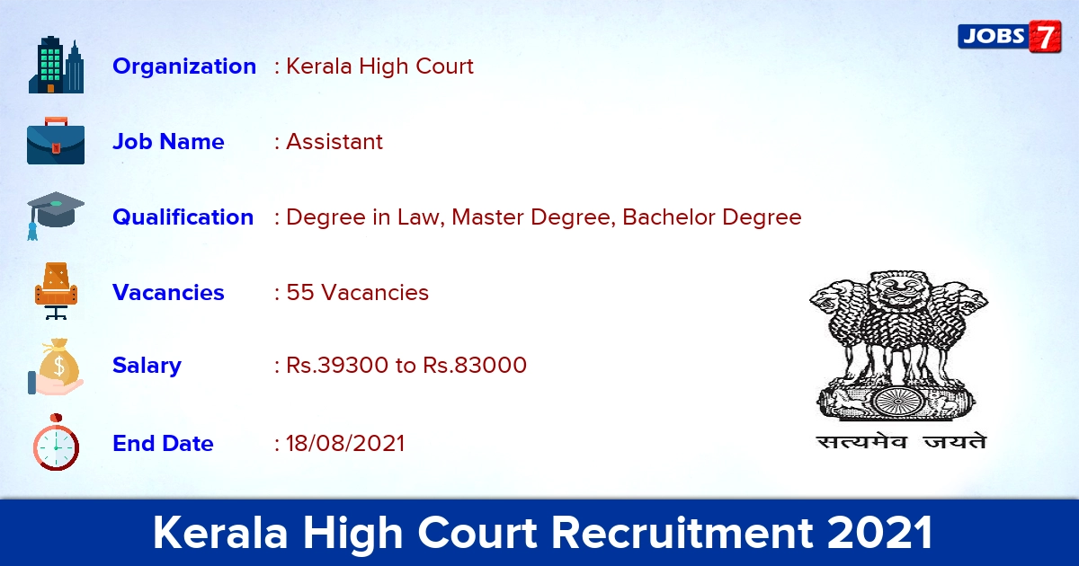 Kerala High Court Recruitment 2021 - Apply Online for 55 Assistant Vacancies (Last Date Extended)