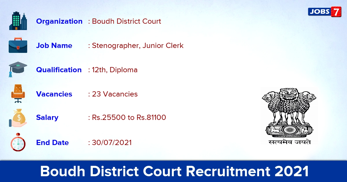 Boudh District Court Recruitment 2021 - Apply Offline for 23 Stenographer, Junior Clerk Vacancies