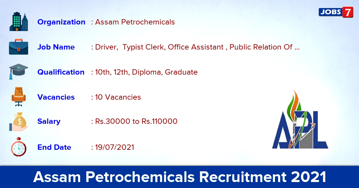 Assam Petrochemicals Recruitment 2021 - Apply Online for 10 Driver, Typist Vacancies