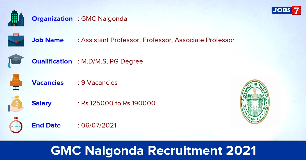 GMC Nalgonda Recruitment 2021 - Apply Offline for Professor Jobs