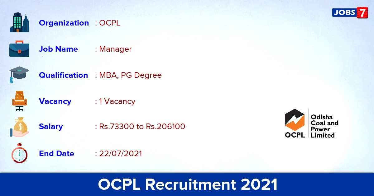 OCPL Recruitment 2021 - Apply Online for Manager Jobs