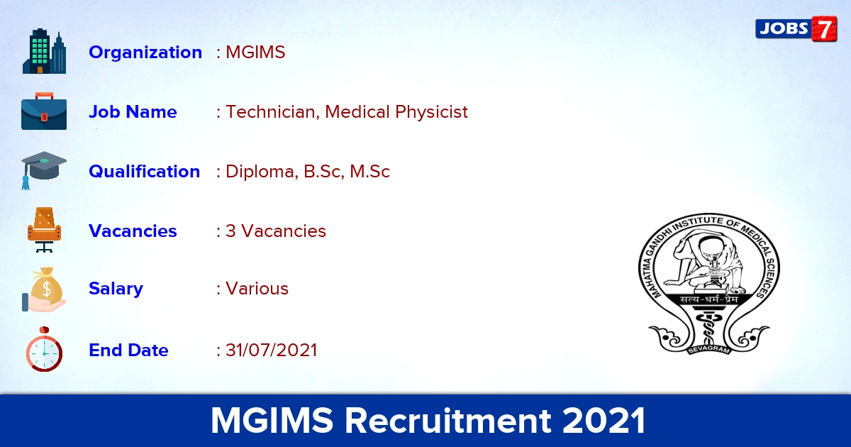 MGIMS Recruitment 2021 - Apply Offline for Technician Jobs