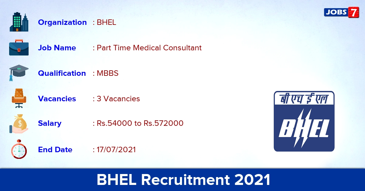 BHEL Recruitment 2021 - Apply Offline for Part Time Medical Consultant Jobs