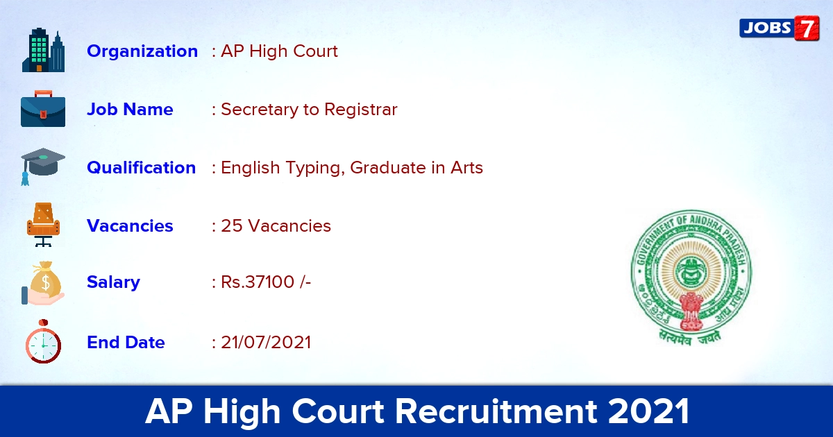 AP High Court Recruitment 2021 - Apply Offline for 25 Secretary to Registrar Vacancies