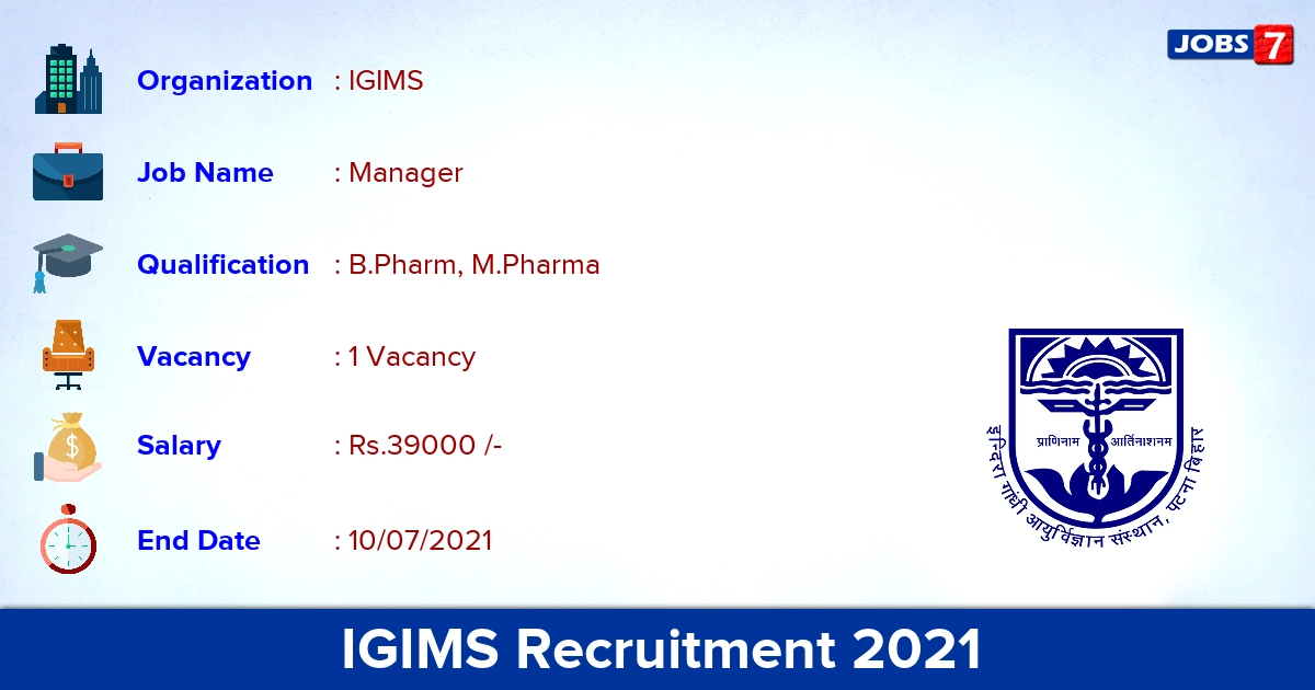 IGIMS Recruitment 2021 - Apply Offline for Quality Manager Jobs