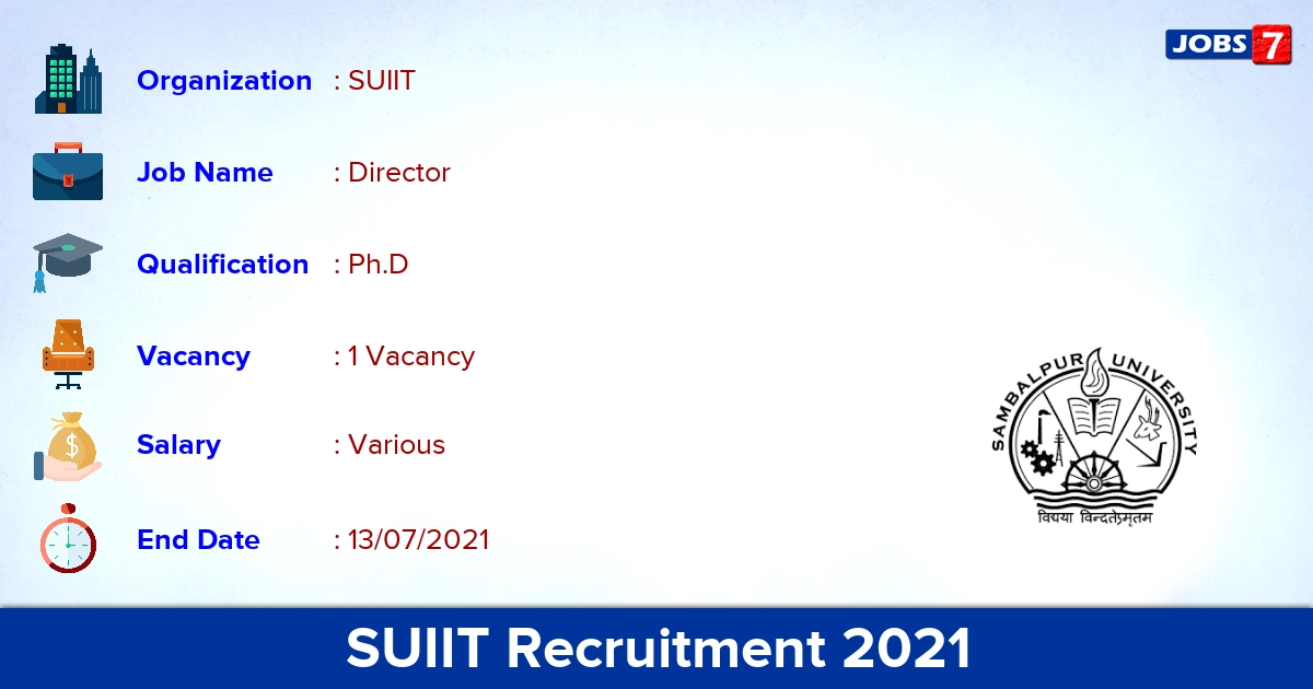 SUIIT Recruitment 2021 - Apply Online for Director Jobs