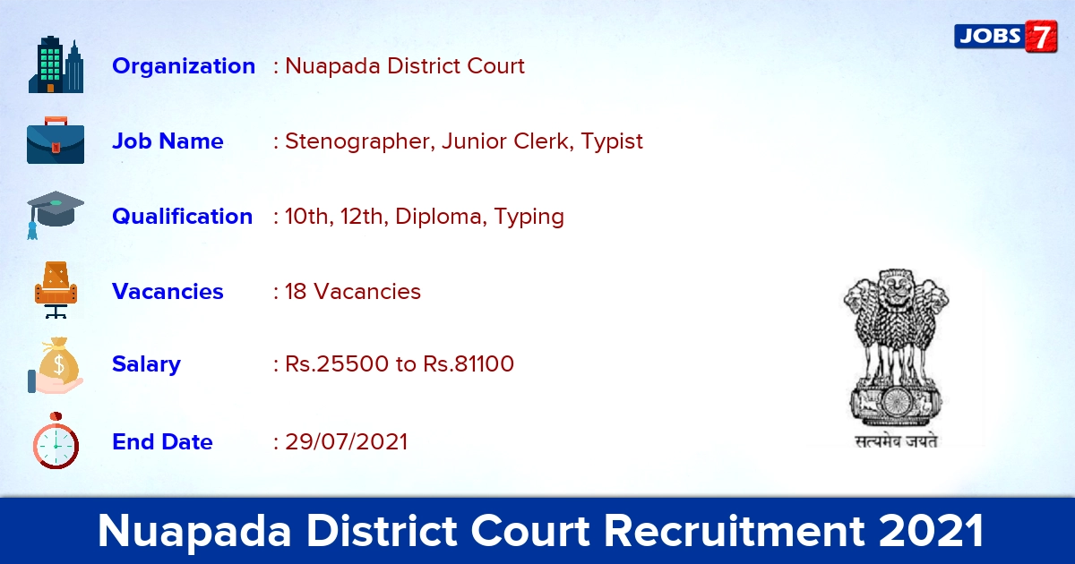 Nuapada District Court Recruitment 2021 - Apply Offline for 18 Stenographer, Typist Vacancies