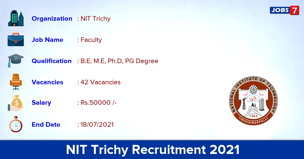 NIT Trichy Recruitment 2021 - Apply Online for 42 Faculty Vacancies