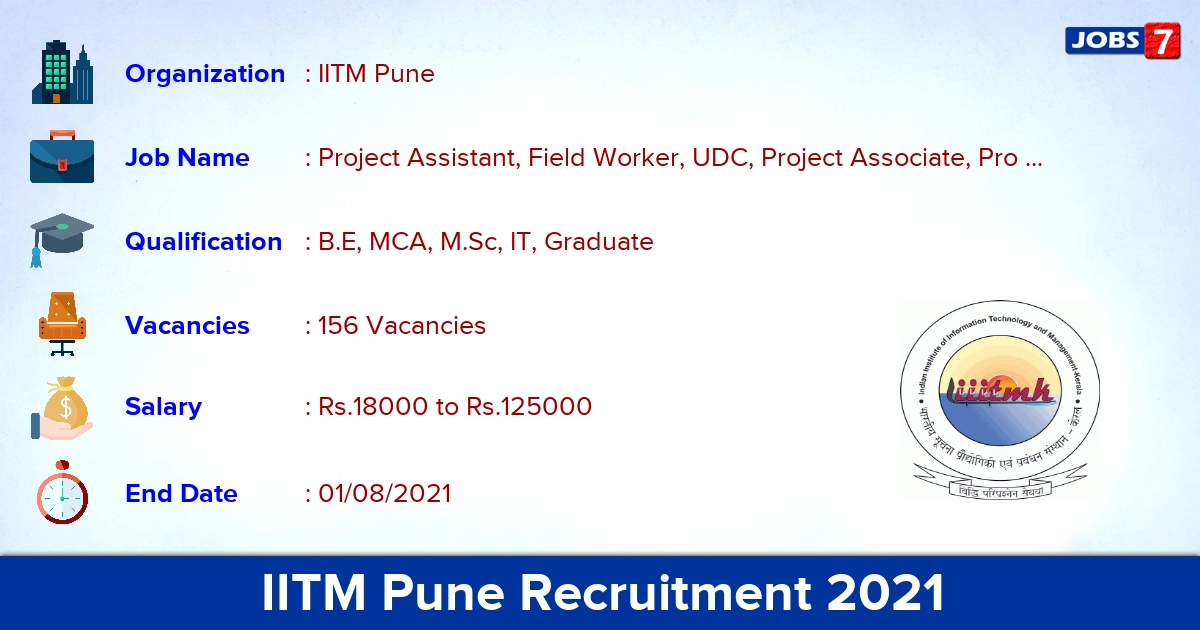 IITM Pune Recruitment 2021 - Apply Online for 156 Project Scientist Vacancies
