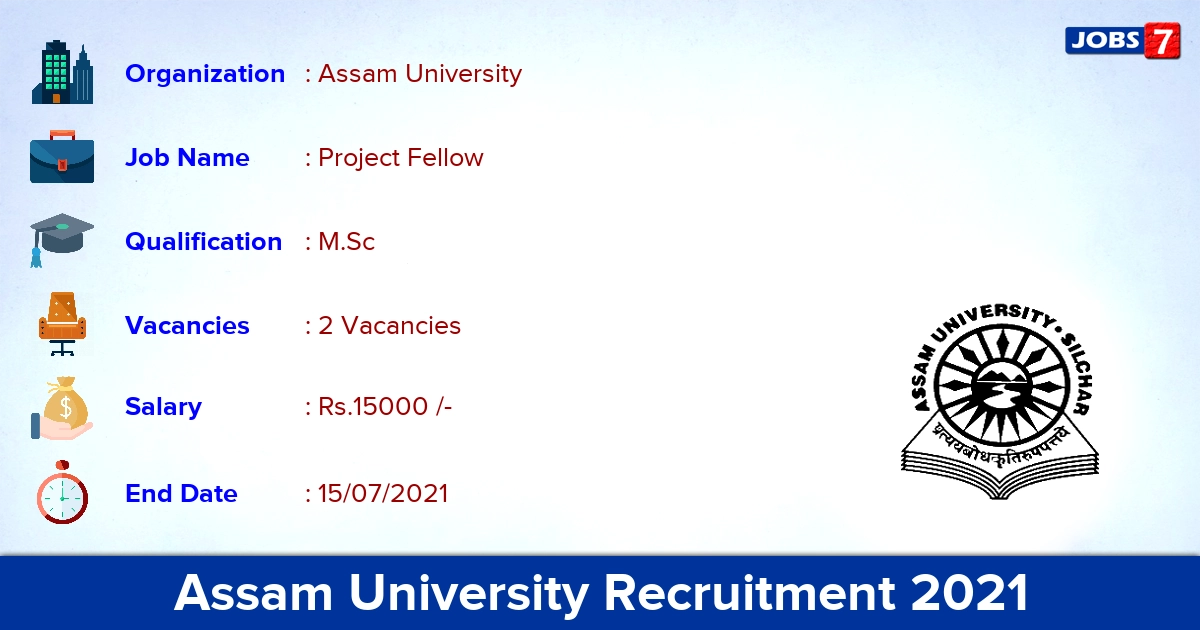 Assam University Recruitment 2021 - Apply Online for Project Fellow Jobs