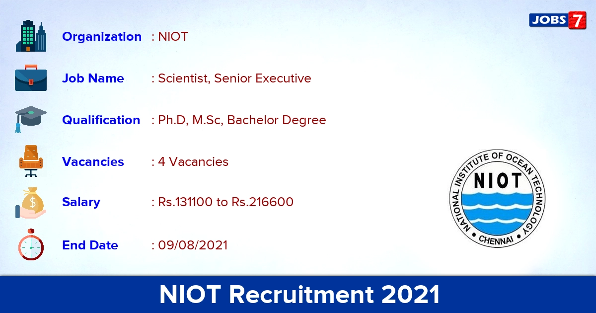 NIOT Recruitment 2021 - Apply Online for Senior Executive Jobs