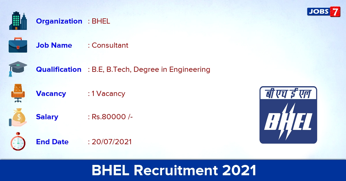 BHEL Recruitment 2021 - Apply Online for Consultant Jobs