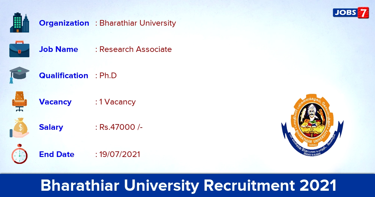 Bharathiar University Recruitment 2021 - Apply Online for Research Associate Jobs