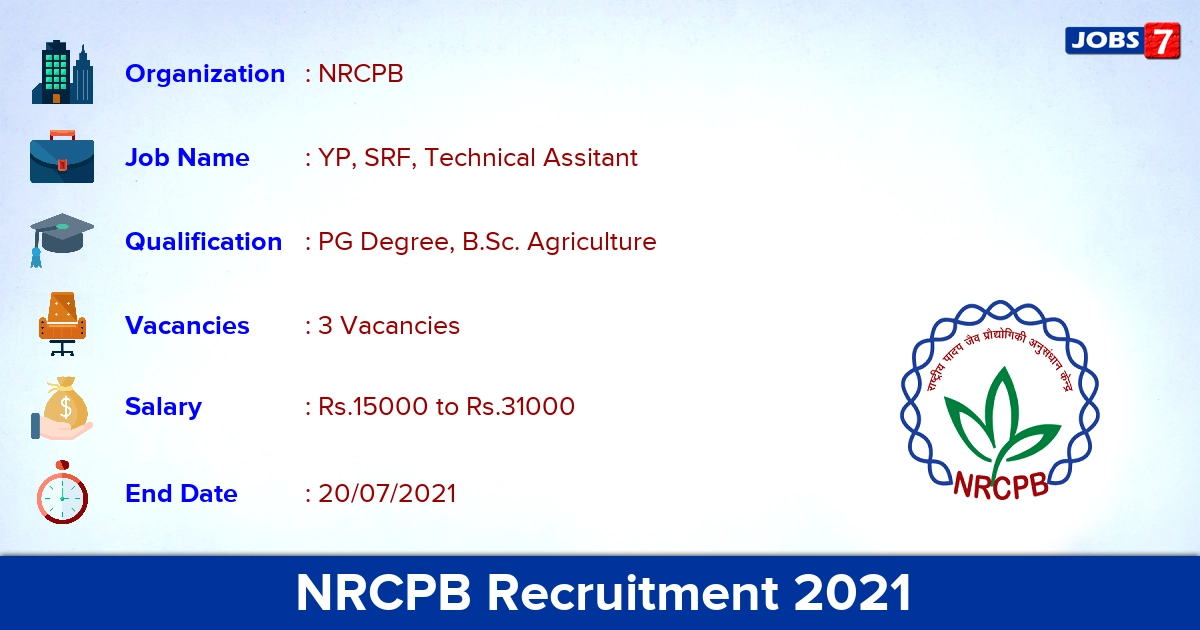 NRCPB Recruitment 2021 - Apply Online for YP, Technical Assistant Jobs