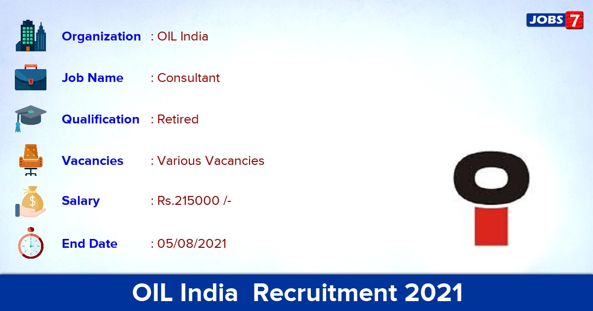 OIL India  Recruitment 2021 - Apply Online for Consultant Vacancies
