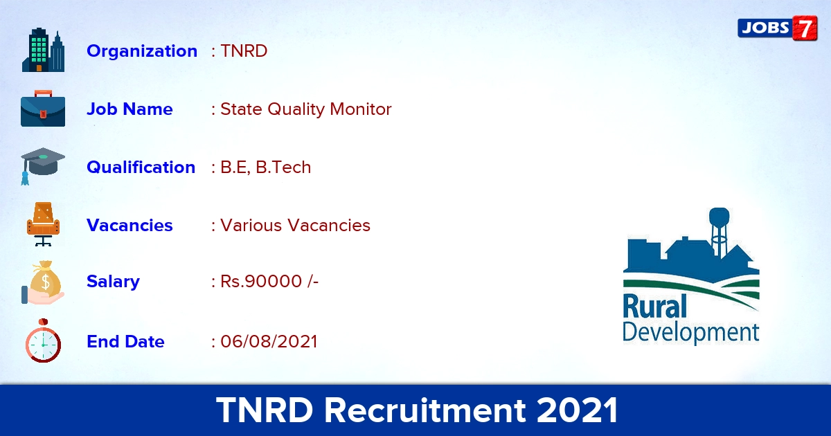 TNRD Recruitment 2021 - Apply Offline for State Quality Monitor Vacancies (Last Date Extended)