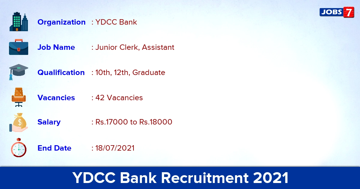 YDCC Bank Recruitment 2021 - Apply Online for 42 Junior Clerk, Assistant Vacancies