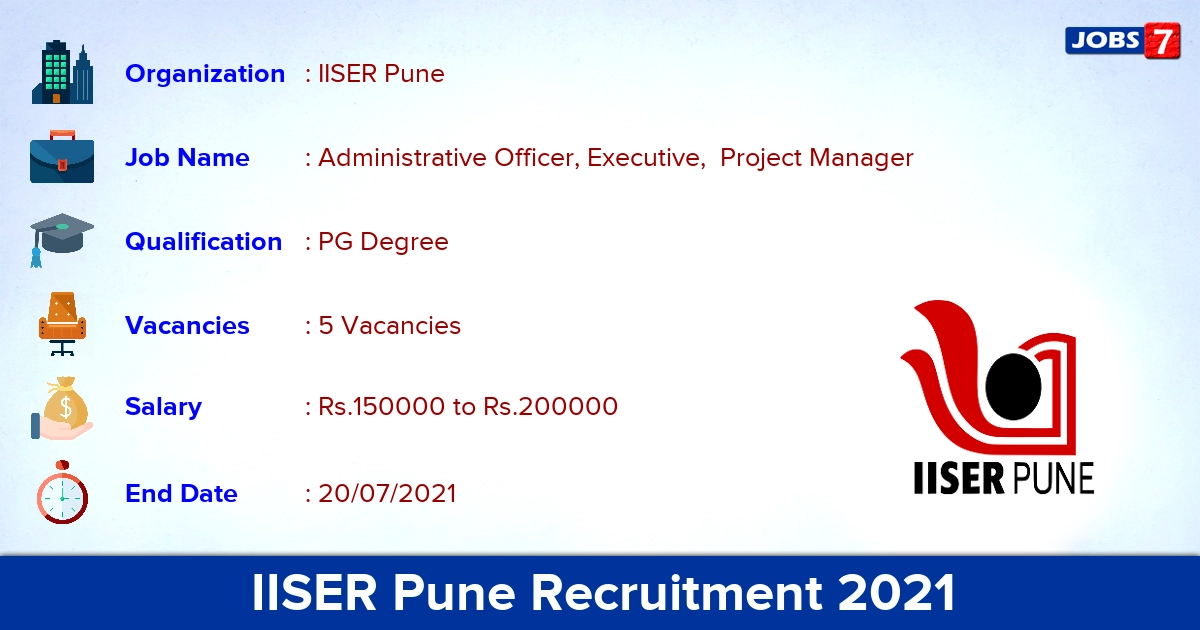 IISER Pune Recruitment 2021 - Apply Online for Project Manager Jobs