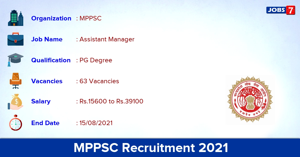 MPPSC Recruitment 2021 - Apply Online for 63 Assistant Manager Vacancies