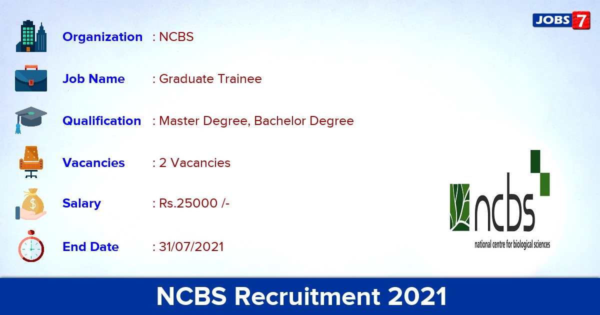 NCBS Recruitment 2021 - Apply Online for Graduate Trainee Jobs