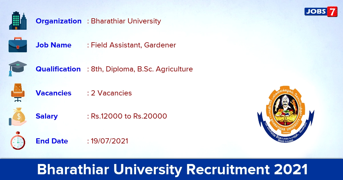 Bharathiar University Recruitment 2021 - Apply Offline for Field Assistant, Gardener Jobs