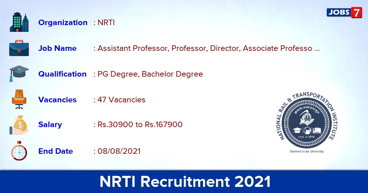 NRTI Recruitment 2021 - Apply Online for 47 Professor, Director Vacancies