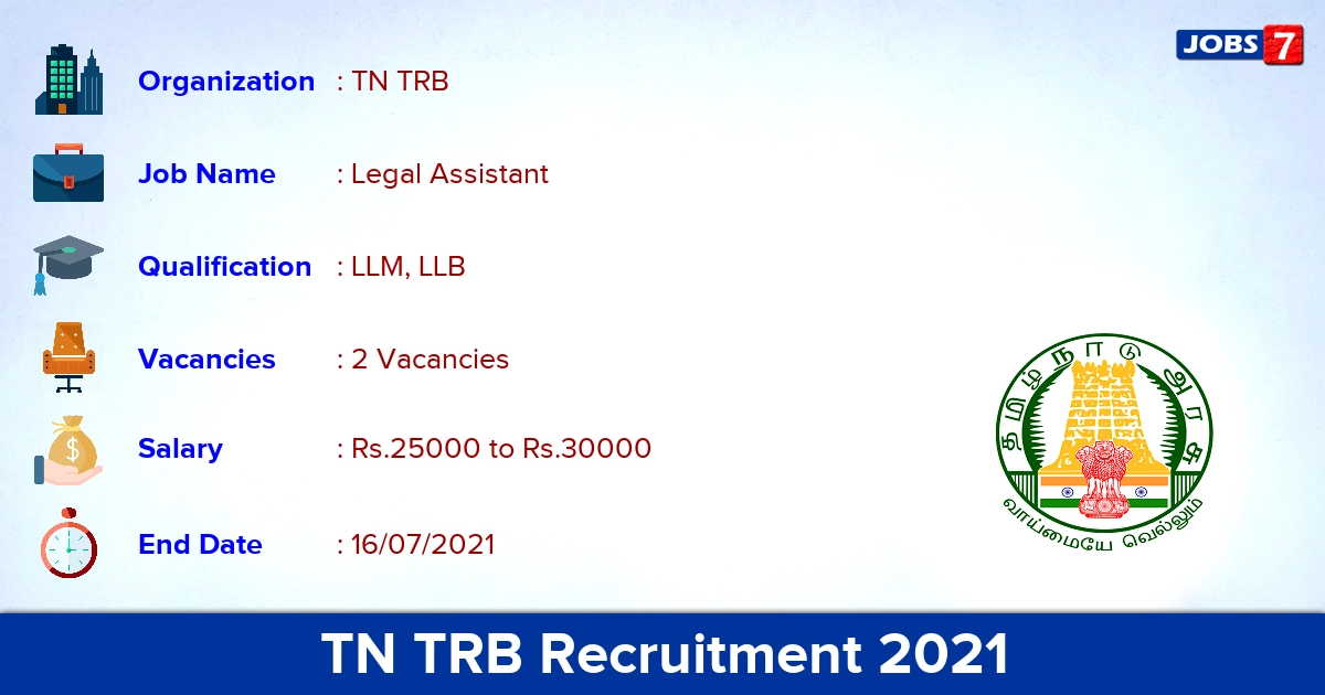 TN TRB Recruitment 2021 - Apply Offline for Legal Assistant Jobs