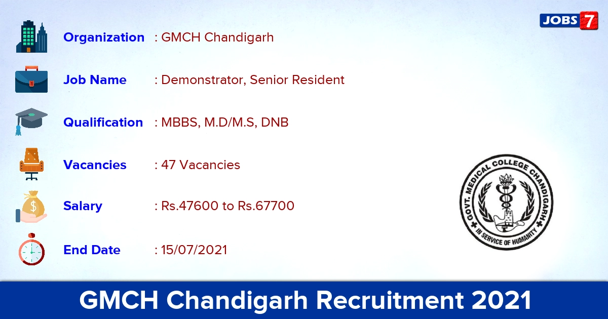 GMCH Chandigarh Recruitment 2021 - Apply Offline for 47 Senior Resident Vacancies