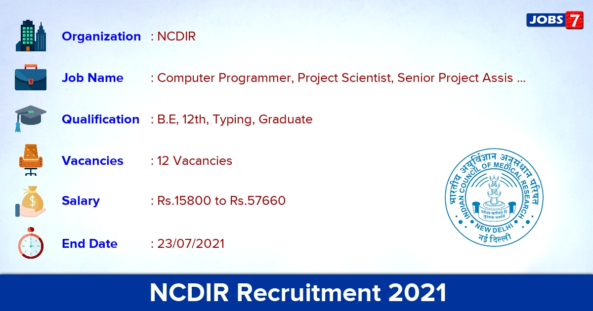 NCDIR Recruitment 2021 - Apply Online for 12 Project Section Officer Vacancies