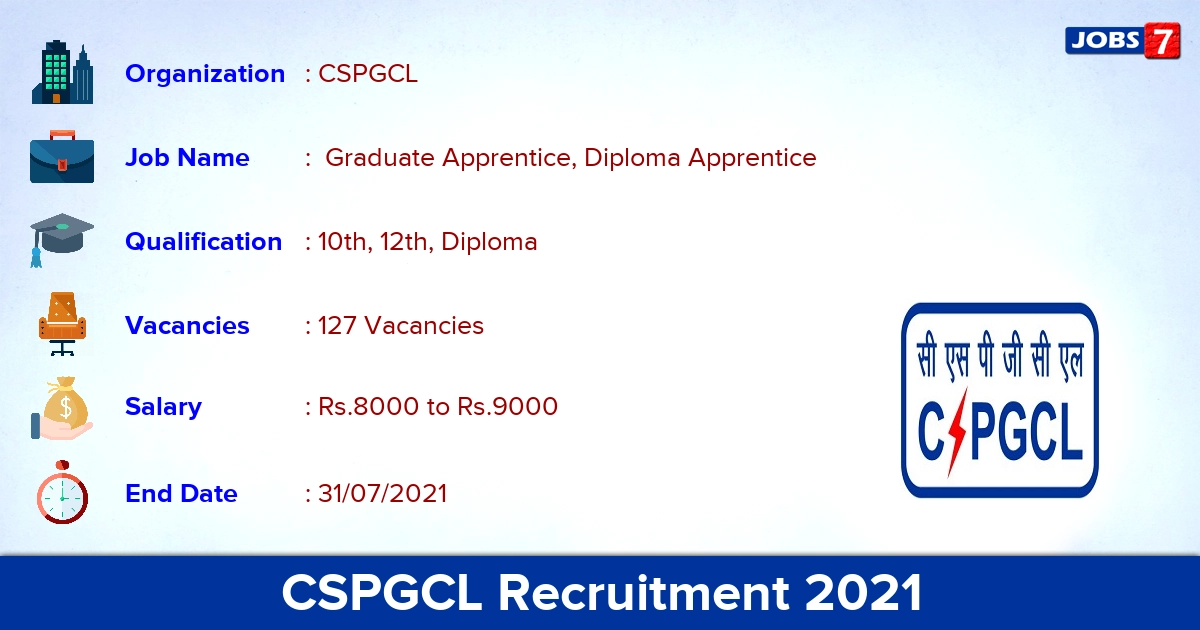 CSPGCL Recruitment 2021 - Apply Online for 127 Graduate Apprentice Vacancies