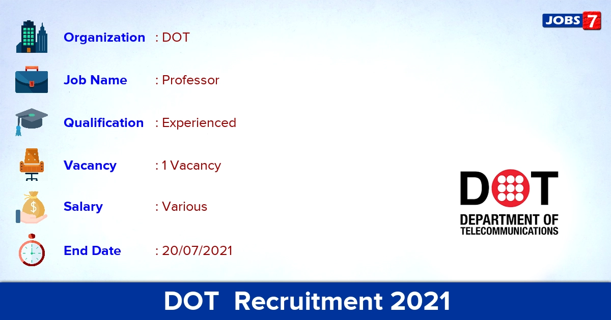 DOT Recruitment 2021 - Apply Online for Professor Jobs