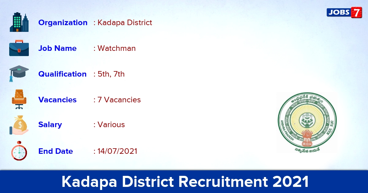 Kadapa District Recruitment 2021 - Apply Offline for Watchman Jobs