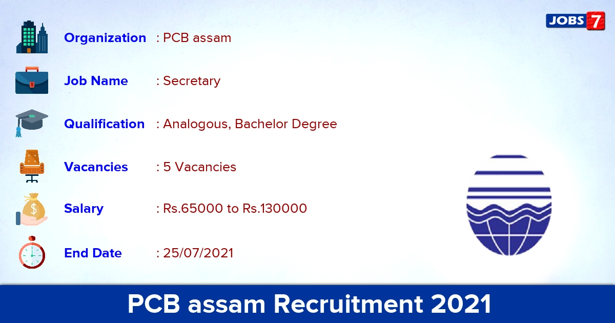 PCB assam Recruitment 2021 - Apply Online for Secretary Jobs