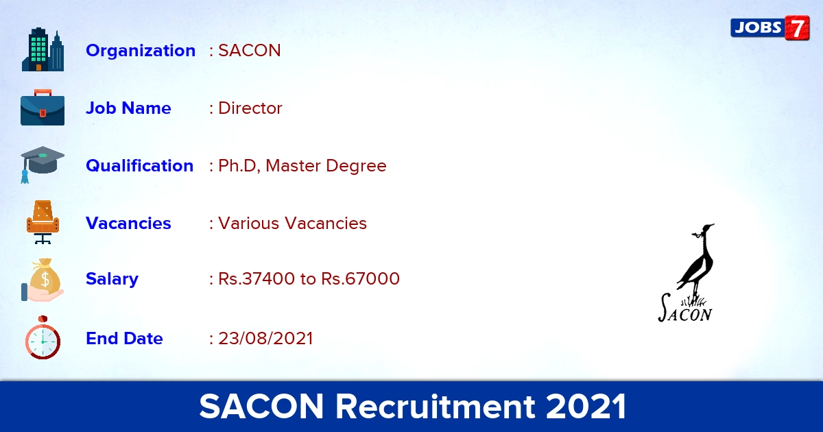 SACON Recruitment 2021 - Apply Offline for Director Vacancies