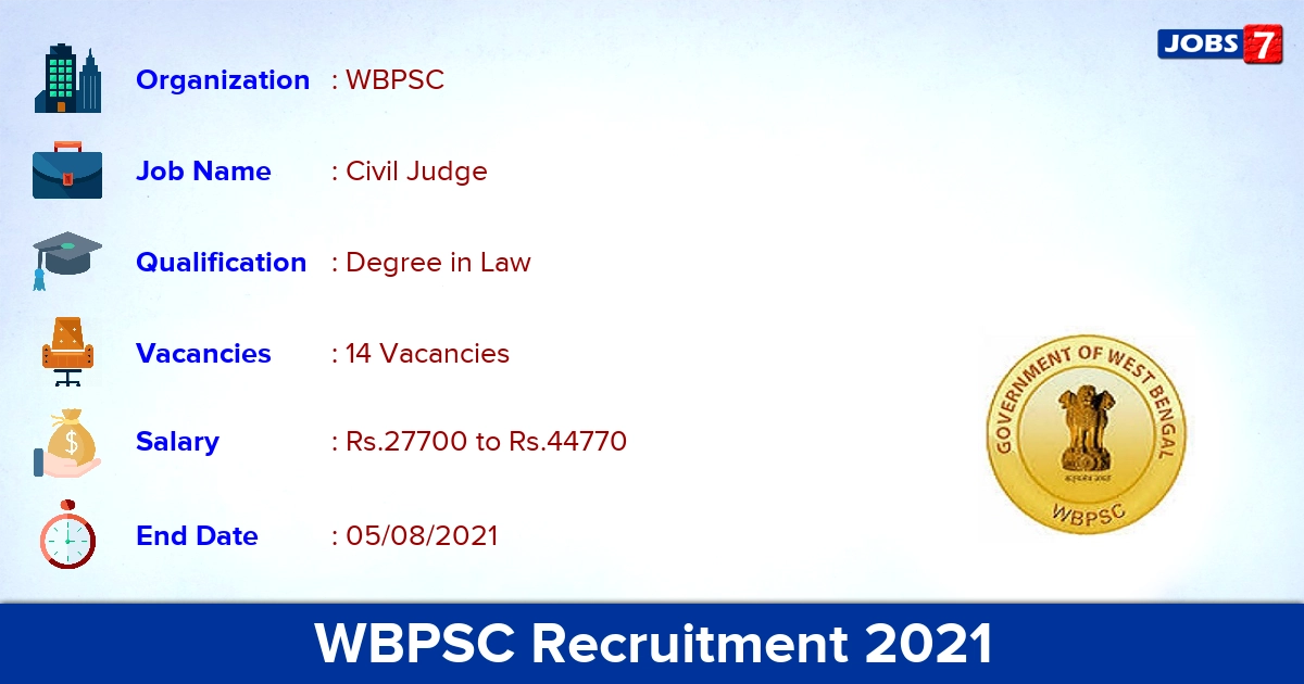 WBPSC Recruitment 2021 - Apply Online for 14 Civil Judge Vacancies