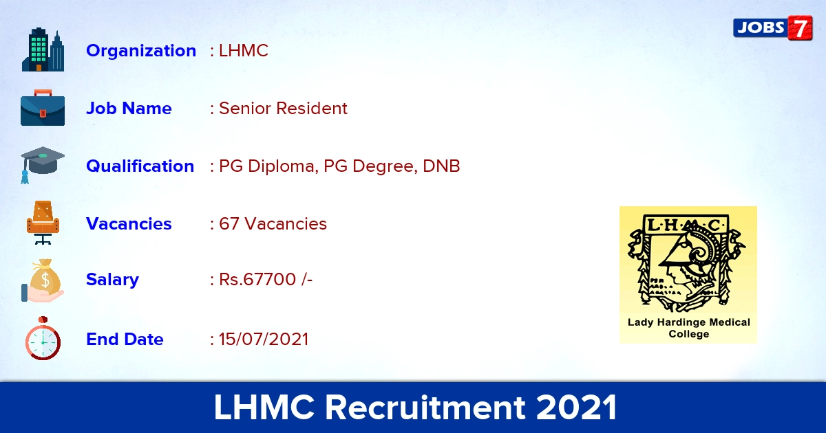 LHMC Recruitment 2021 - Apply Offline for 67 Senior Resident Vacancies
