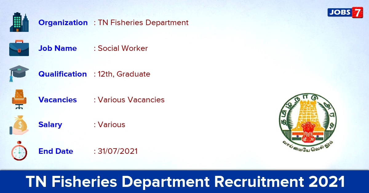 TN Fisheries Department Recruitment 2021 - Apply Offline for Social Worker Vacancies
