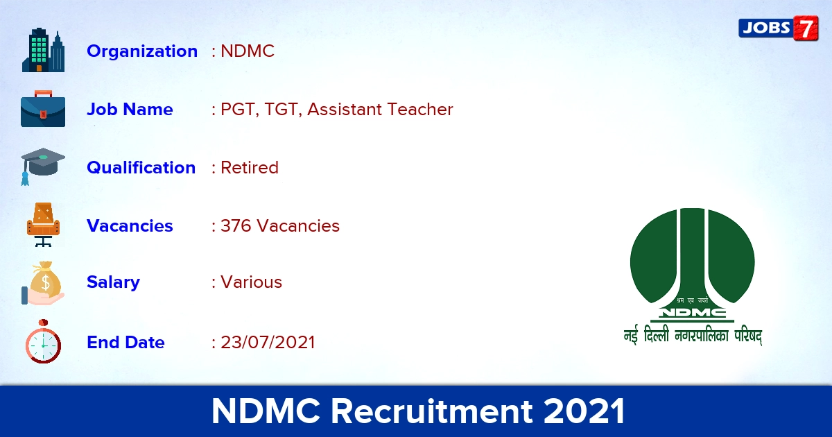 NDMC Recruitment 2021 - Apply Online for 376 PGT, TGT Vacancies