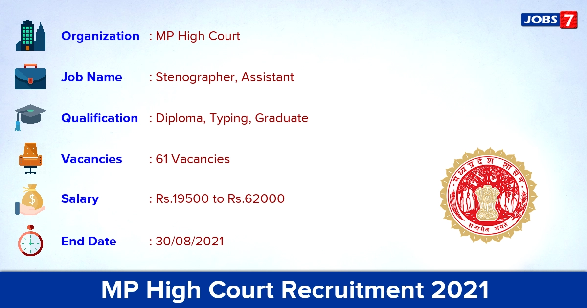 MP High Court Recruitment 2021 - Apply Online for 61 Stenographer Vacancies