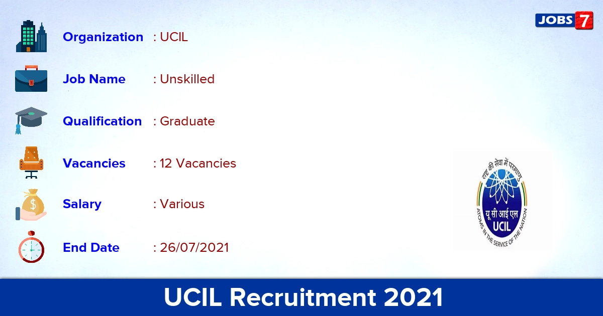 UCIL Recruitment 2021 - Apply Offline for 12 Unskilled Vacancies UCIL Recruitment 2021 - Apply Offline for 12 Unskilled Vacancies