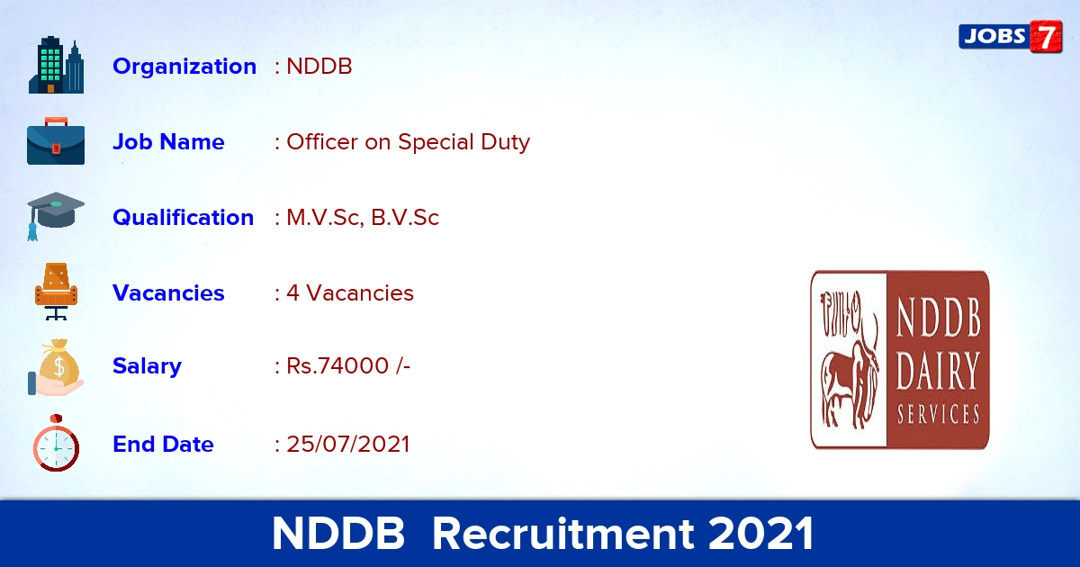 NDDB Recruitment 2021 - Apply Online for Officer on Special Duty Jobs