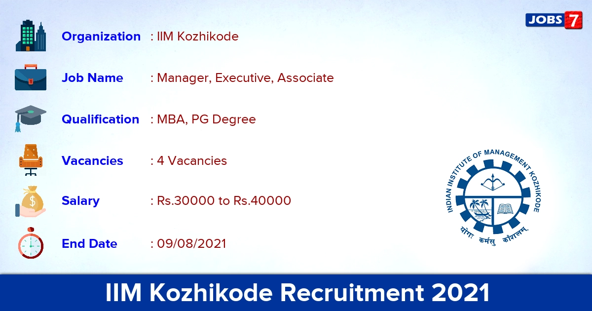 IIM Kozhikode Recruitment 2021 - Apply Online for Manager, Associate Jobs