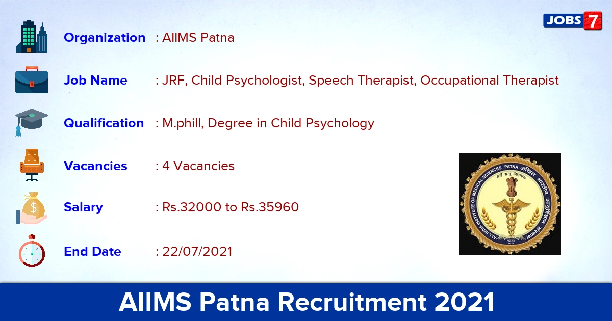 AIIMS Patna Recruitment 2021 - Apply Online for Child Psychologist Jobs