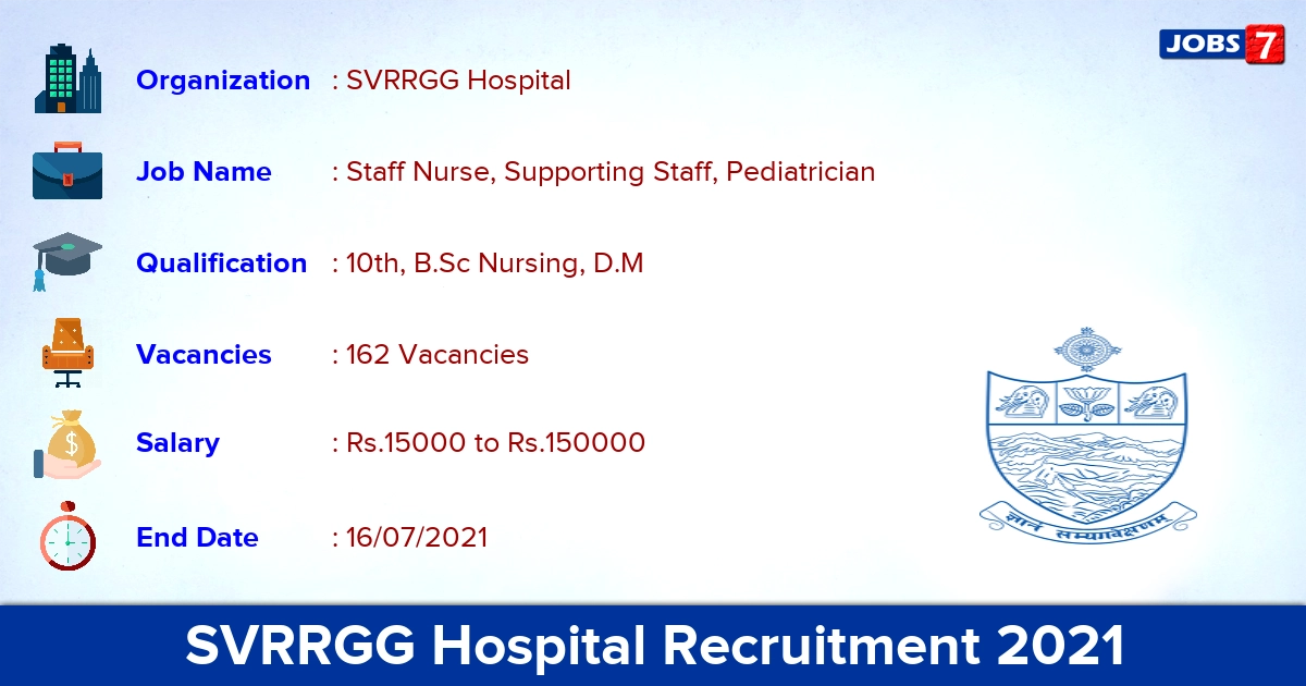 SVRRGG Hospital Recruitment 2021 - Apply Offline for 162 Staff Nurse Vacancies