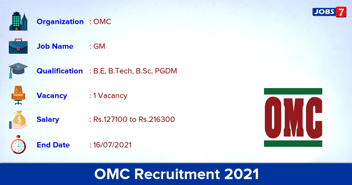 OMC Recruitment 2021 - Apply Offline for GM Jobs