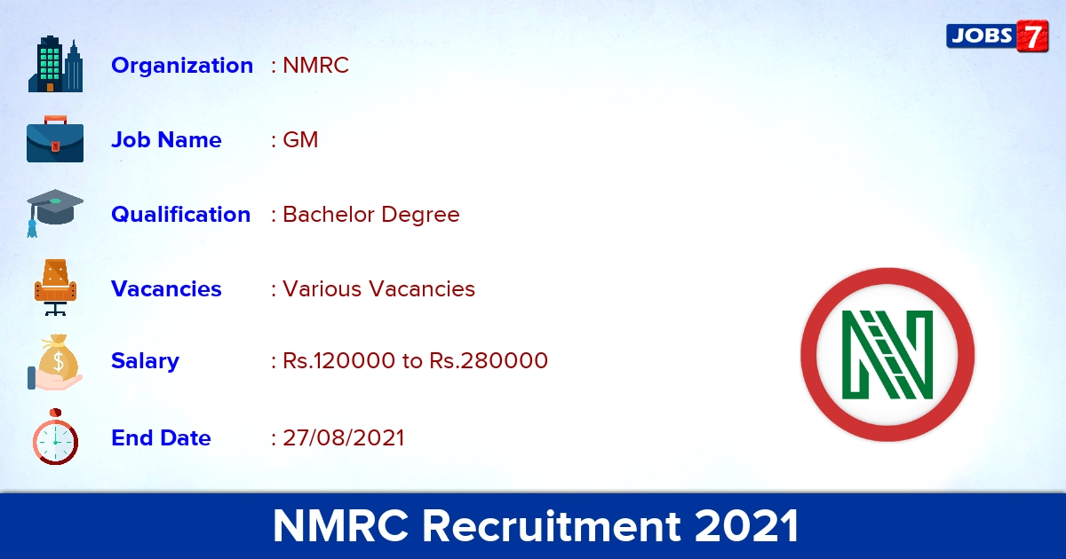NMRC Recruitment 2021 - Apply Online for GM Vacancies